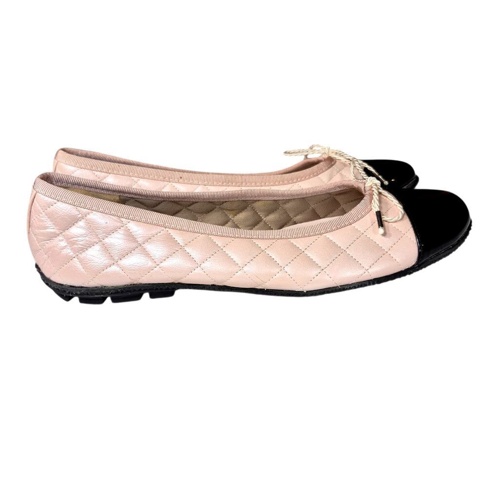 Paul Meyer Lt Pink Quilted Leather Ballet Flats w/ Patent Leather Cap Toe 6B